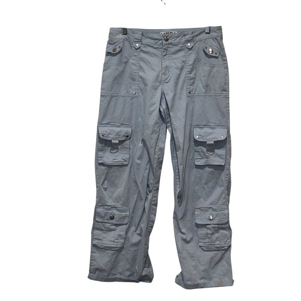 I AM GIA Light Blue Mid-Rise Cotton Pockets Utility Cargo Pants Women's Size M